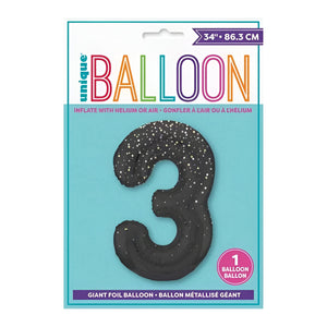 Glitz Black No. 3 Helium Foil Balloons - 34"