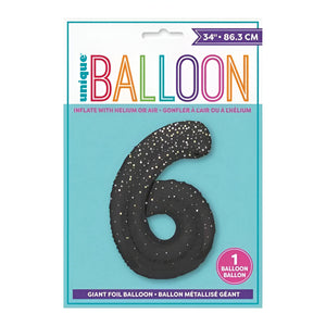 Glitz Black No. 6 Helium Foil Balloons - 34"