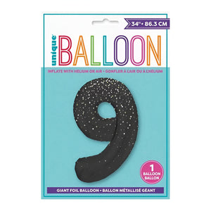 Glitz Black No. 9 Helium Foil Balloons - 34"