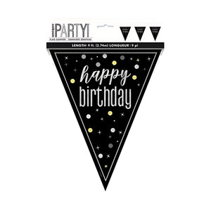 Glitz Black & Silver "Happy Birthday" Flag Banner