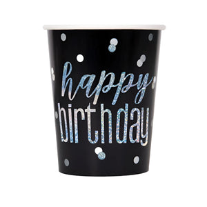 Glitz Black & Silver "Happy Birthday" Party Cups