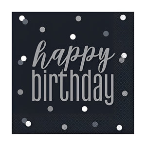 Glitz Black & Silver "Happy Birthday" Party Napkins
