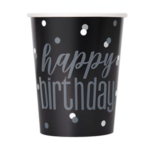 Glitz Black & Silver Dot "Happy Birthday" Party Cups