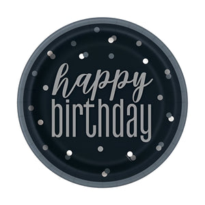 Glitz Black & Silver Dot "Happy Birthday" Party Plates - 9 inch