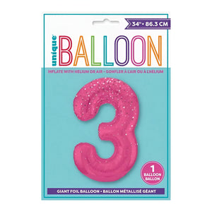 Glitz Pink No. 3 Helium Foil Balloons - 34"