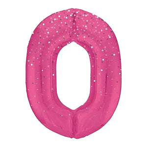 Glitz Pink Number 0 Helium Foil Balloons - 34"