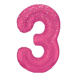 Glitz Pink Number 3 Helium Foil Balloons - 34"