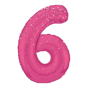 Glitz Pink Number 6 Helium Foil Balloons - 34"