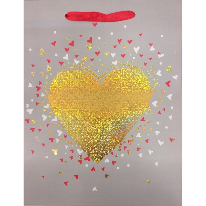 Valentine's Gift Bag - Silver with Gold Hearts (Small)