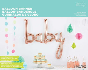"baby" Rose Gold Script Foil Banner Balloon - 46"