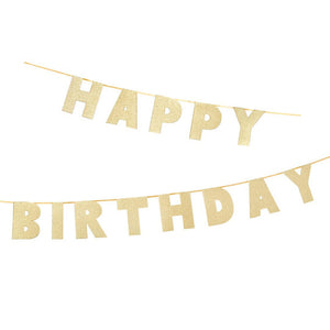 Luxe Gold "Happy Birthday" Glitter Garland - 10ft