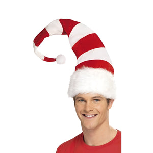 Men's Striped Santa Hat, wired - Red & White (Adult)