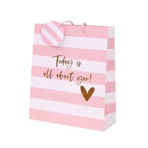 Gift Bag - Pink Stripe, Portrait Bag (Large)