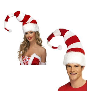 Unisex Striped Santa Hat, wired - Red & White (Adult)