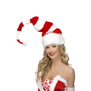 Women's Striped Santa Hat, wired - Red & White (Adult)