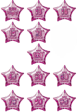 Glitz Pink Birthday Star Prism Helium Foil Balloon - 20"