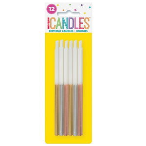 Metallic Dipped Birthday Candles, Assorted - Pack of 12