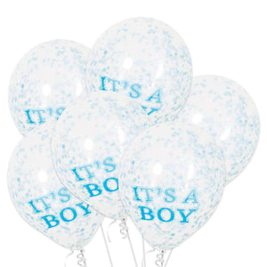 "Its A Boy" Balloons With Blue Confetti - 12" (Pack of 6)