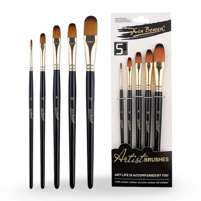 Flat Artist Acrylic Brushes - 5 Pcs (Glaze Mop)