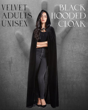 Velvet Black Hooded Cosplay Cloak / Cape (Adults)