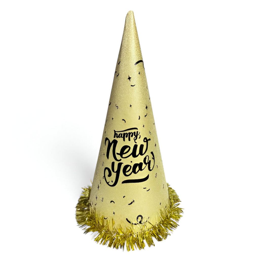 New Year Glittered Cone Hat - Gold