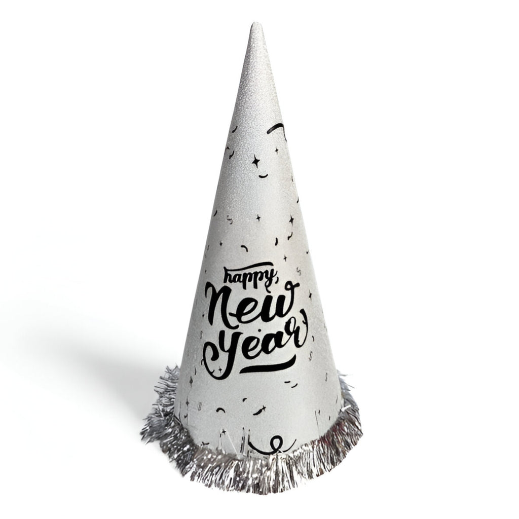 New Year Glittered Cone Hat - Silver