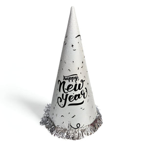 New Year Glittered Cone Hat - Silver