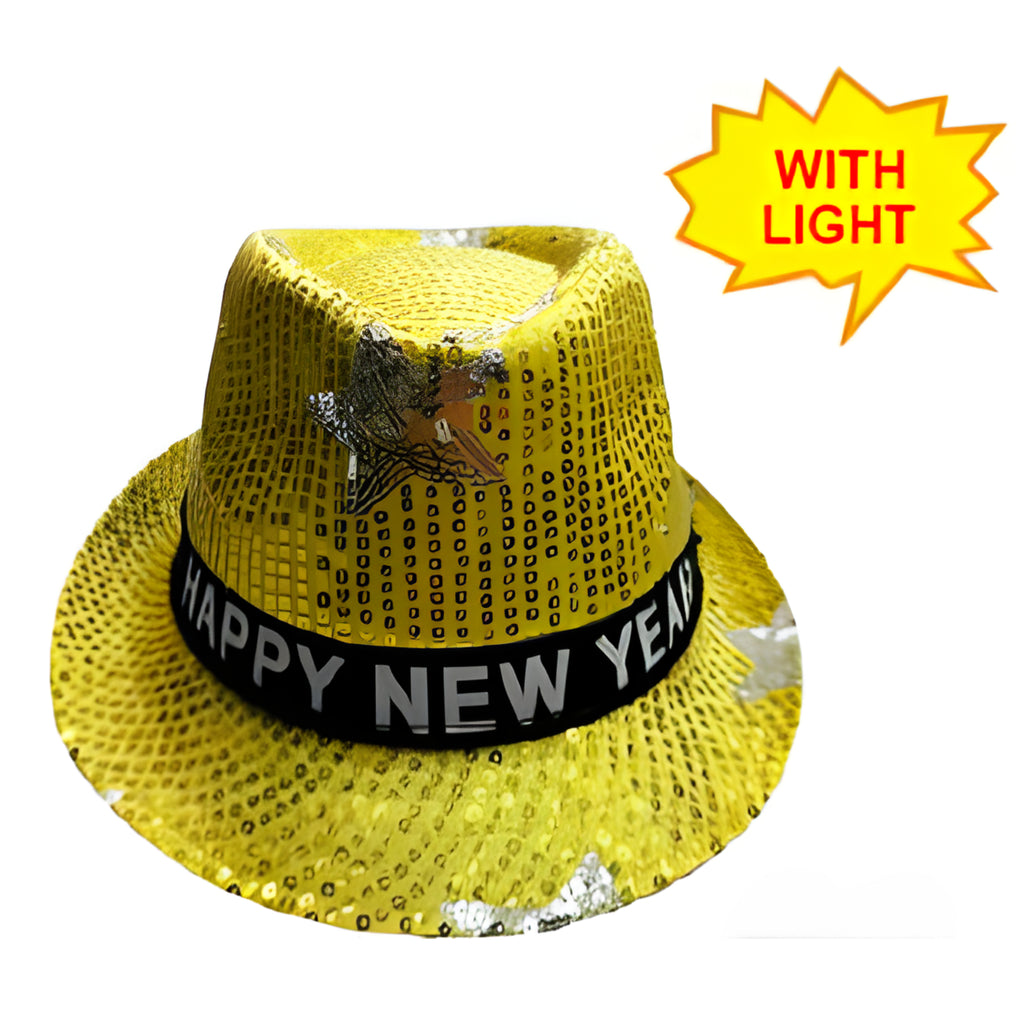 New Year Hat with Flashing Lights LED - (Gold)