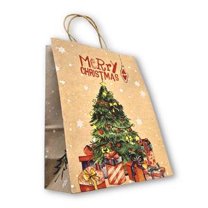 Merry Christmas Brown Paper Gift Bag - (26x21x11cm)