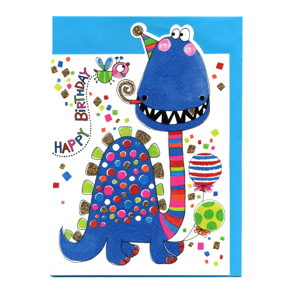 Happy Birthday Blue Dinosaur - Card