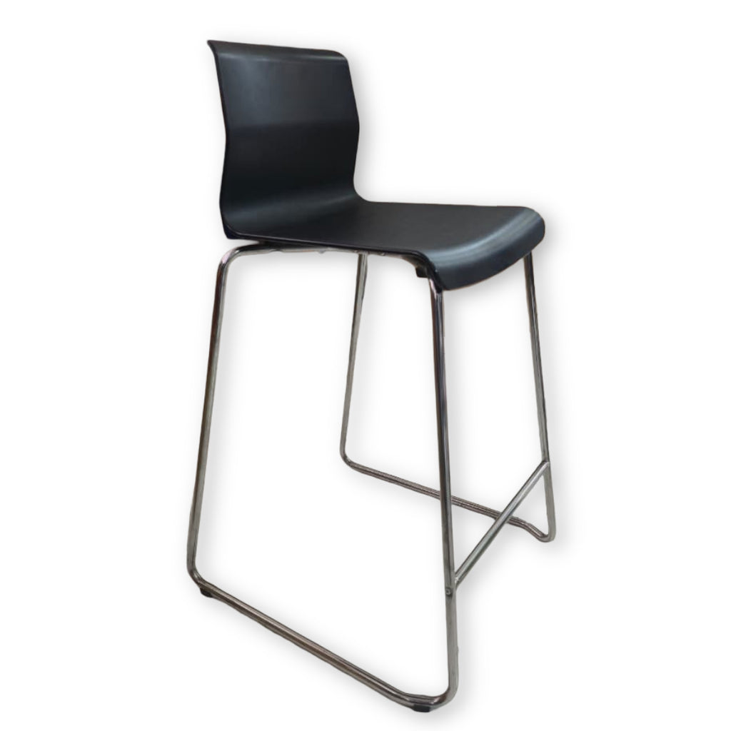 Modern Black Molded Bar Chair with Chrome Sled Base (Used)