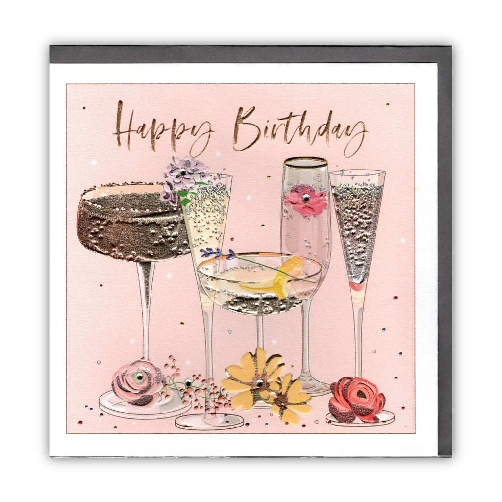 "Happy Birthday" Cocktails & Florals – Greeting Card