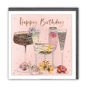"Happy Birthday" Cocktails & Florals – Greeting Card