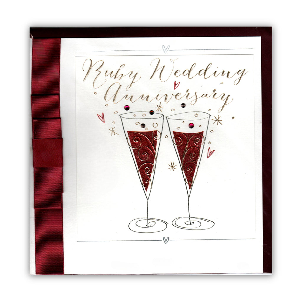 "Ruby Wedding Anniversary" with Grosgrain Ribbon – Card