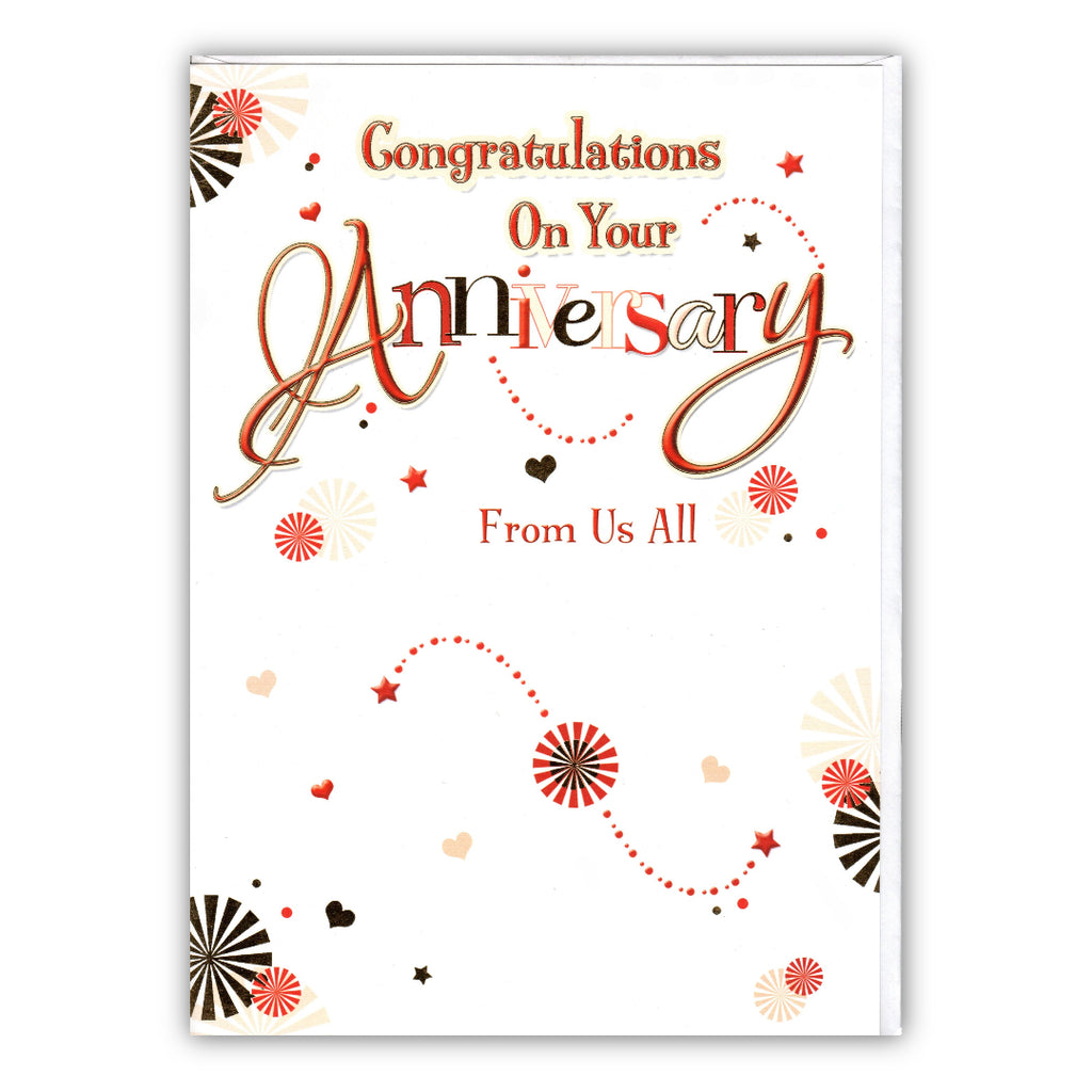 "Congratulations on Your Anniversary, From Us All" Card – A4 Size