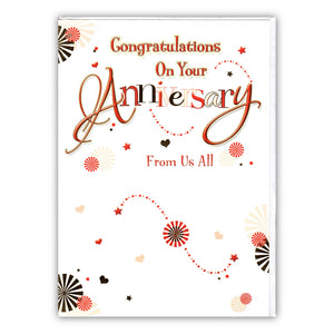 "Congratulations on Your Anniversary, From Us All" Card – A4 Size
