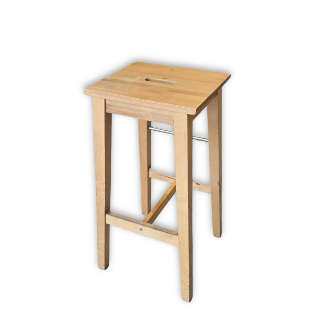 Wooden Stool – Tall Backless Bar Stool with Handle Cutout (Used)