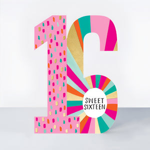 Sweet Sixteen Die-Cut Birthday Card – Bright Neon & Gold Foil