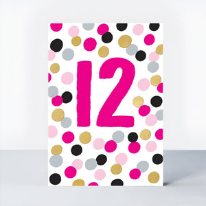 Pink & Gold Dotted Age 12 Birthday - Card