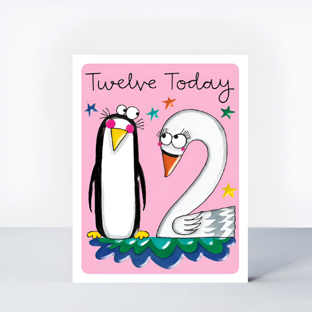 Twelve Today - Penguin & Swan Age 12 Birthday Card