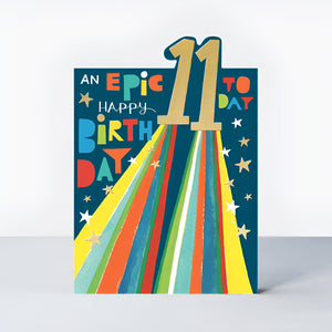 Epic 11th Birthday Card – Die-Cut Star & Rainbow Design