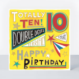 Totally Ten! 10th Birthday Card – Bright Neon & Gold Foil Milestone Card