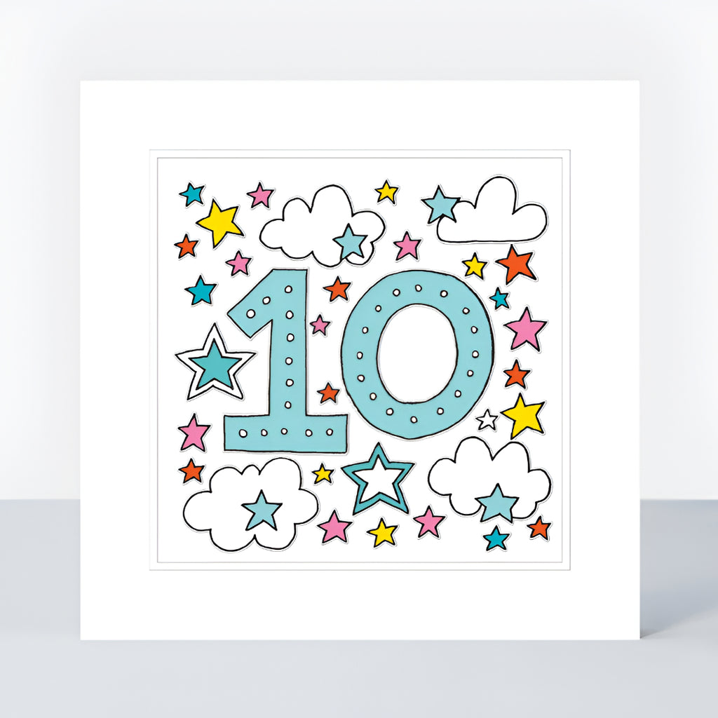Colorful 10th Birthday Card - Quirky Embossed Star Design