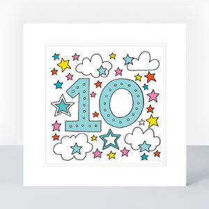 Colorful 10th Birthday Card - Quirky Embossed Star Design