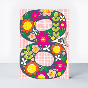 Floral 8th Birthday Card – Die-Cut & Gold Foil