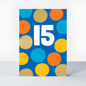 Age 15 Boy Blue Dots Birthday Card – Jazz Collection