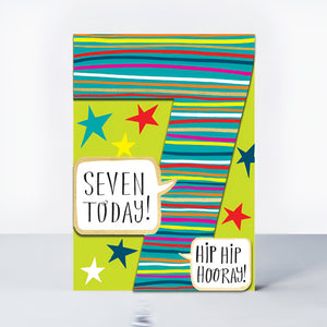 Colorful Die-Cut 7th Birthday Card – "Seven Today!" Neon & Gold Foil
