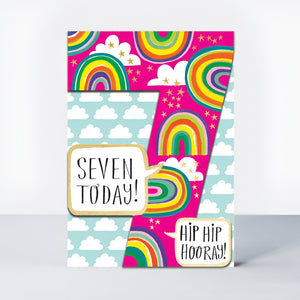 Seven Today! Rainbow & Gold Foil Age 7 Birthday Card