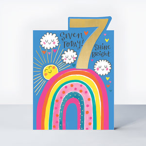 Seven Today! – Colorful Rainbow Age 7 Birthday Card (Die-Cut & Gold Foil)