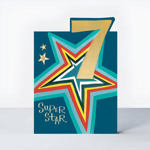 Super Star Age 7 Birthday Card – Neon & Gold Foil Die-Cut Card